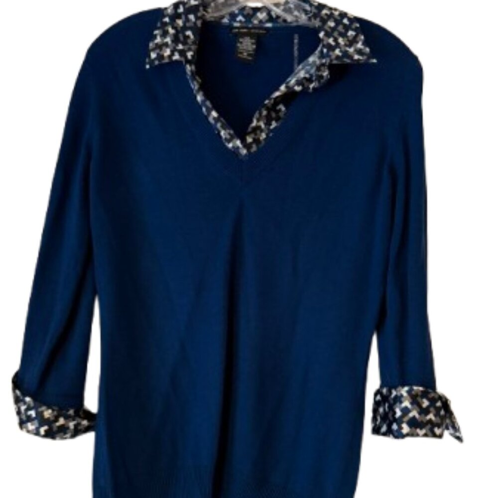 New York & Company Royal Blue 3/4 Sleeve Sweater 2Fer - Medium